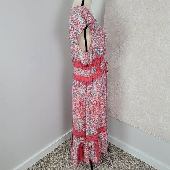 Lucky Brand Red Multi Color Bohemian Felice Printed High-Low Midi Dress Sz L - Picture 5 of 14